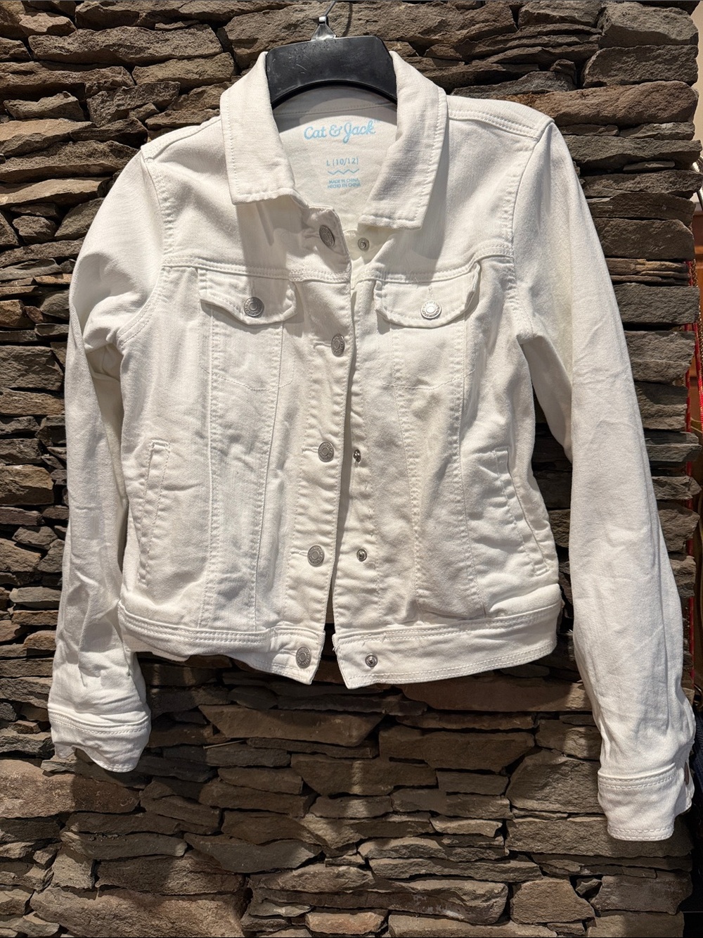 Kids Cat & Jack Cream/White Denim Jacket - Classic Snap Button Front